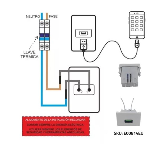 EXULTT 326902 MODULO USB 1 MODULO CARGA RAPIDA QC 3A USB 5V