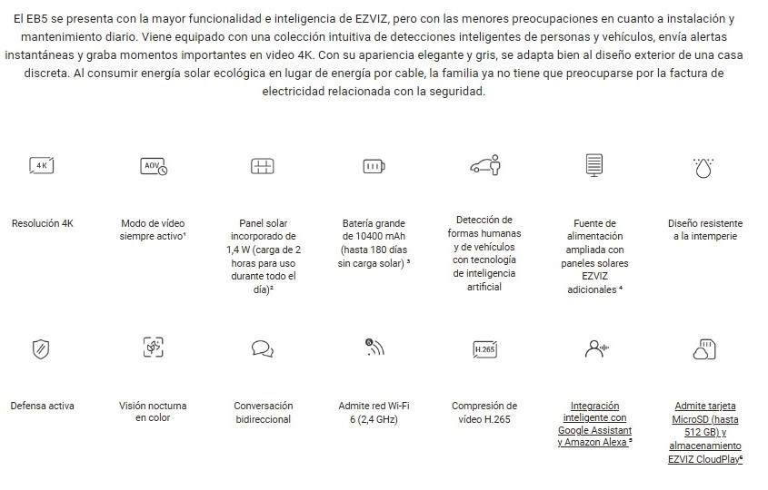 EZVIZ CS-EB5 CAMARA 4K WIFI BATERIA PANEL SOLAR