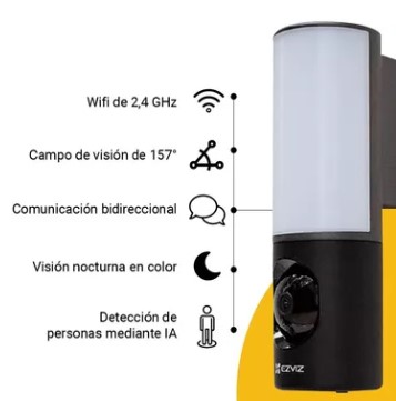 EZVIZ LC3 CAMARA IP WIFI EXTERIOR 4MPX LUZ LAMPARA APLIQUE PARED