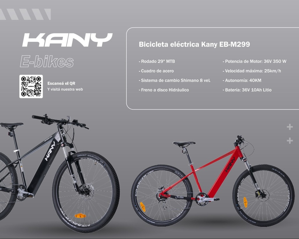 KANY BICICLETA ELECTRICA EB-M229 40KM 350W SHIMANO 8VEL SUNTOUR XCT