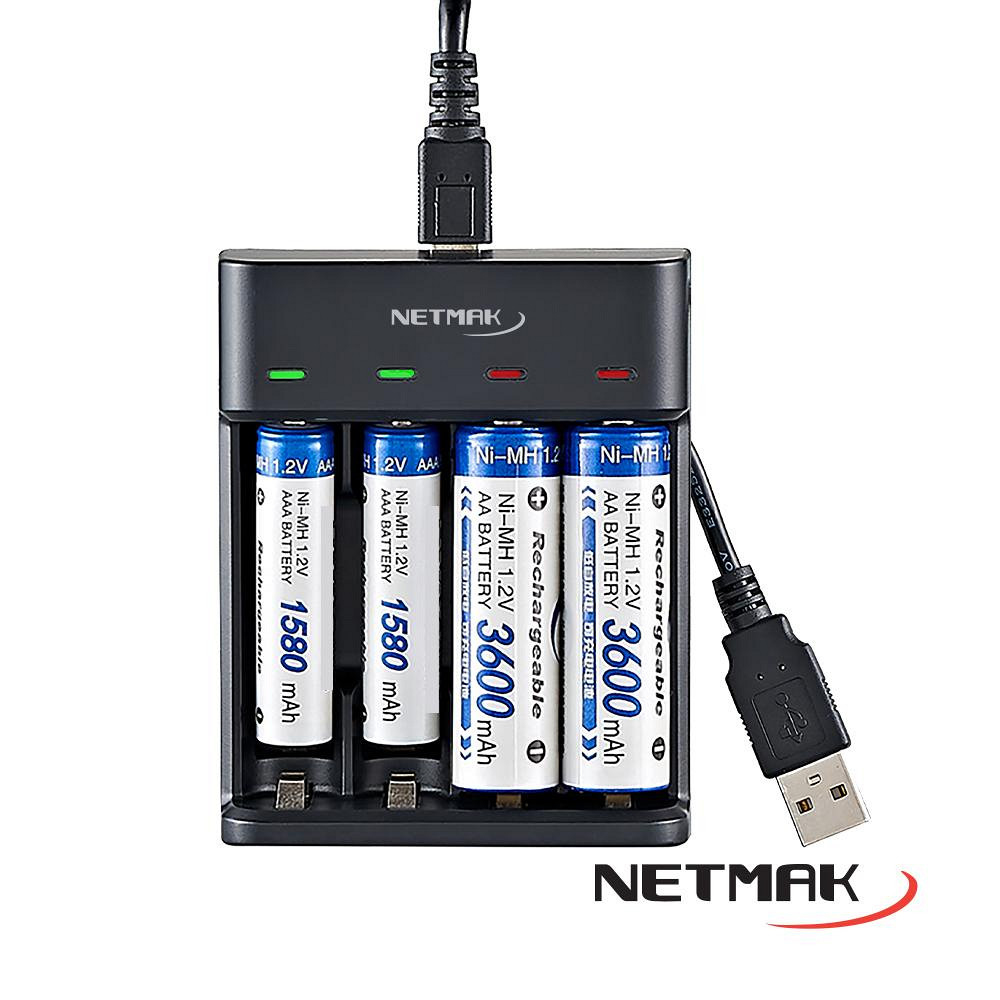 NETMAK NM-CH4 CARGADOR PILAS AA AAA USB 4 PILAS