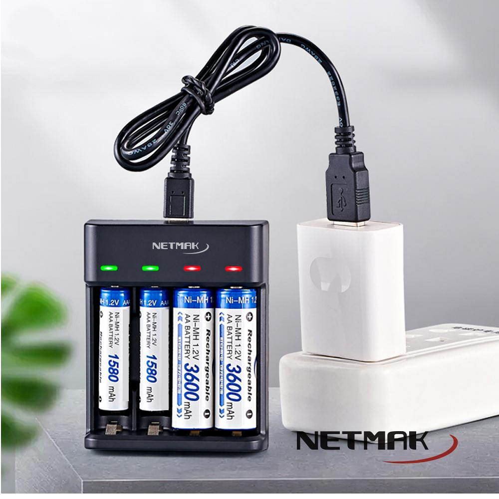 NETMAK NM-CH4 CARGADOR PILAS AA AAA USB 4 PILAS