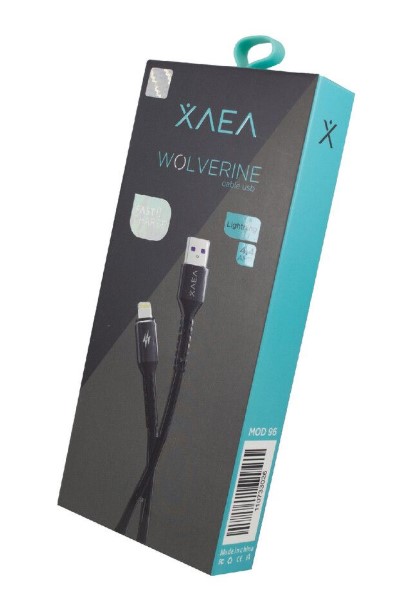 XAEA CABLE USB MOD96 WOLVERINE - XAEA - LIGHTNING - 4.4 AMP - NEGRO