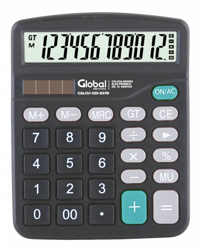 CALCULADORA DE 12 DIGITOS PLASTICA 837 B NEGRA CALCU-12D-837B