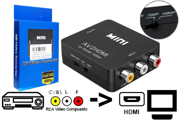 [8427] CONVERSOR RCA H A HDMI H - ENTRADA RCA SALIDA HDMI - NO ES BIDIRECCIONAL - CABLE MINIUSB NO INCLUYE TRANSFORMADOR 5V 2A tp-11628