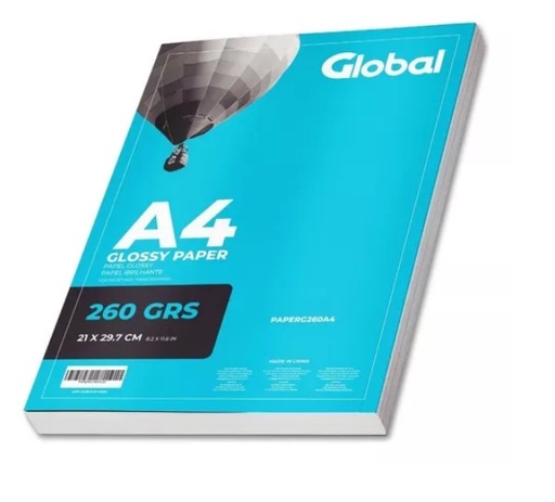 [2362] GLOBAL PAPERG260A4-20- RESMA x 20 DE PAPEL A4 (210 x 297 mm.) FOTOGRAFICO BRILLANTE 260 GR