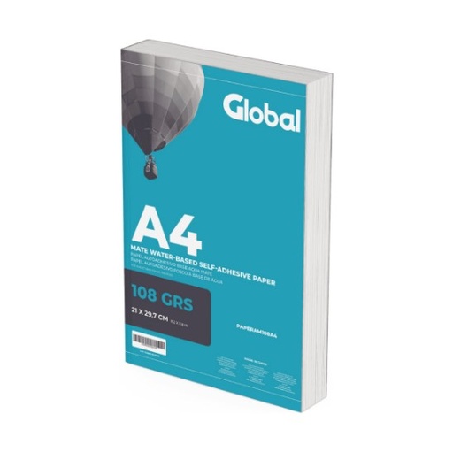 [9616] GLOBAL RESMA PAPEL AUTOADHESIVO BASE AGUA MATE RESMA 20 HOJAS A4 (210 X 297MM) 108 GRS - PAPERAM108A4-20